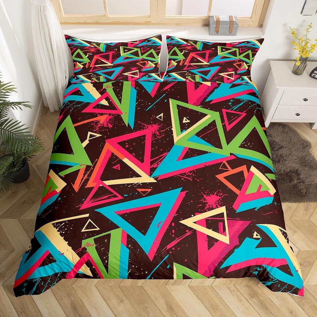 Comforter Geometric Triangle Geometry Patchwork Bedding Set Twin Geometry Art Stripes Diamond Comforter For Kids Boys
