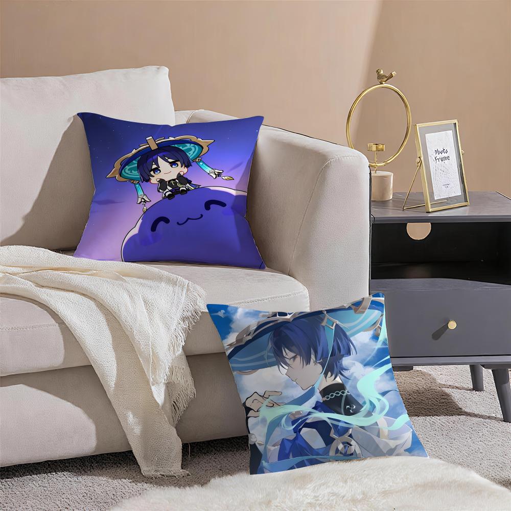 Game Genshin Wanderer Scaramouche Cushion Cover Pillowcase Short Plush Invisible zipper Room Sofa Cushion Cover