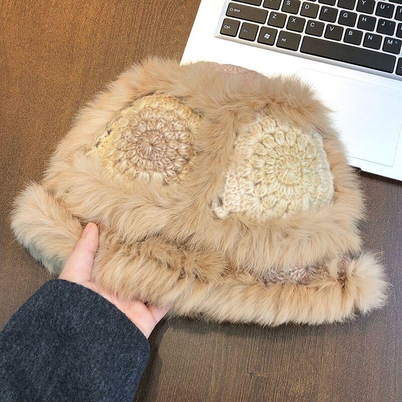 Rabbit Hat Women's Autumn and Winter New Tiger Head Lion Hat Fashion Warm Bucket Hat Fluff Woven Fur Hat