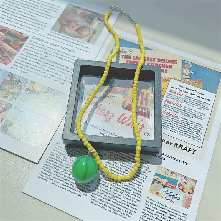 Trend Jewelry Dopamine Colored Apple Strawberry Lemon Fruits Pendant Bead Necklace for Women Y2K Cute Choker Party Necklace