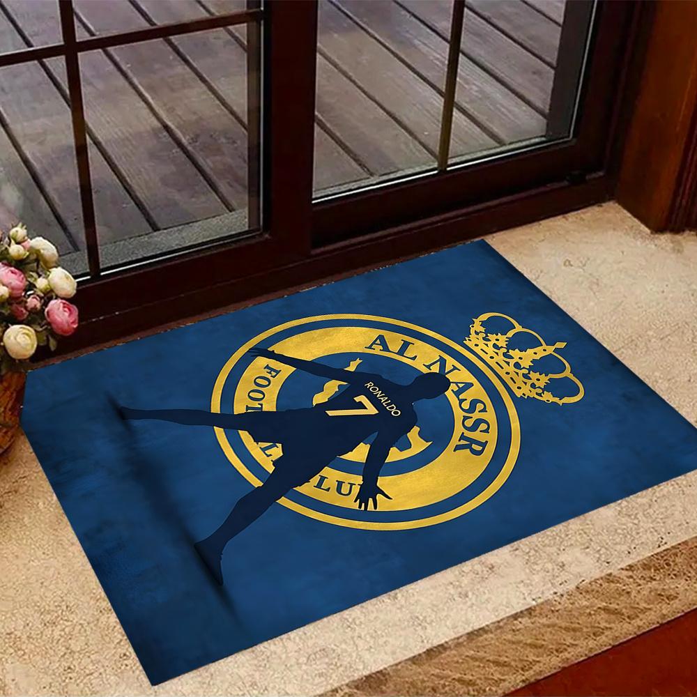 Ronaldo Silhouette Al Nassr Logo Themed Antislip Durable Polyester Home Decorative Large Size Logo Design Durable Floor Mat For Living Room Restaurant