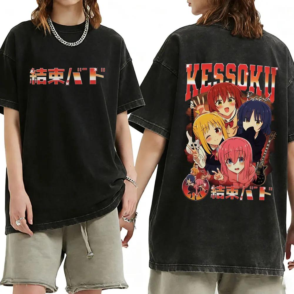 Gewaschenes Vintage Anime Bocchi The Rock Gotoh Hitori Grafik T-Shirt Herren Damen Freizeit Baumwolle Übergroße T-Shirts Streetwear Unisex