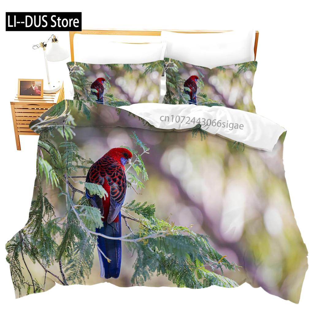 Macaws Duvet Cover Set Full Size Colorful Parrots Bedding Set 3pcs for Boys Girls Room Decor Quilt Cover with 2 Pillowcases