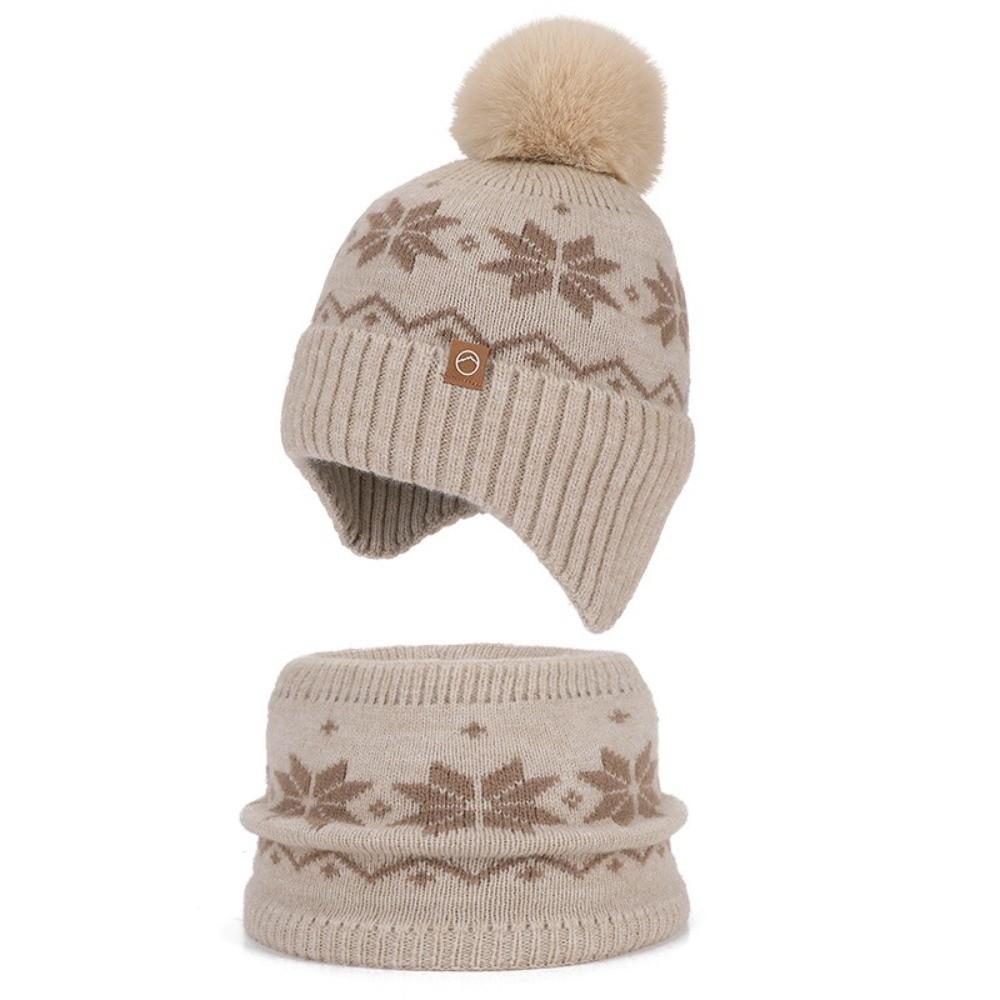 Polyester Winter Knitted Hat Warm Ear Flap Kids Snowflake Beanie for 2/3 Piece Set For Boys Girls