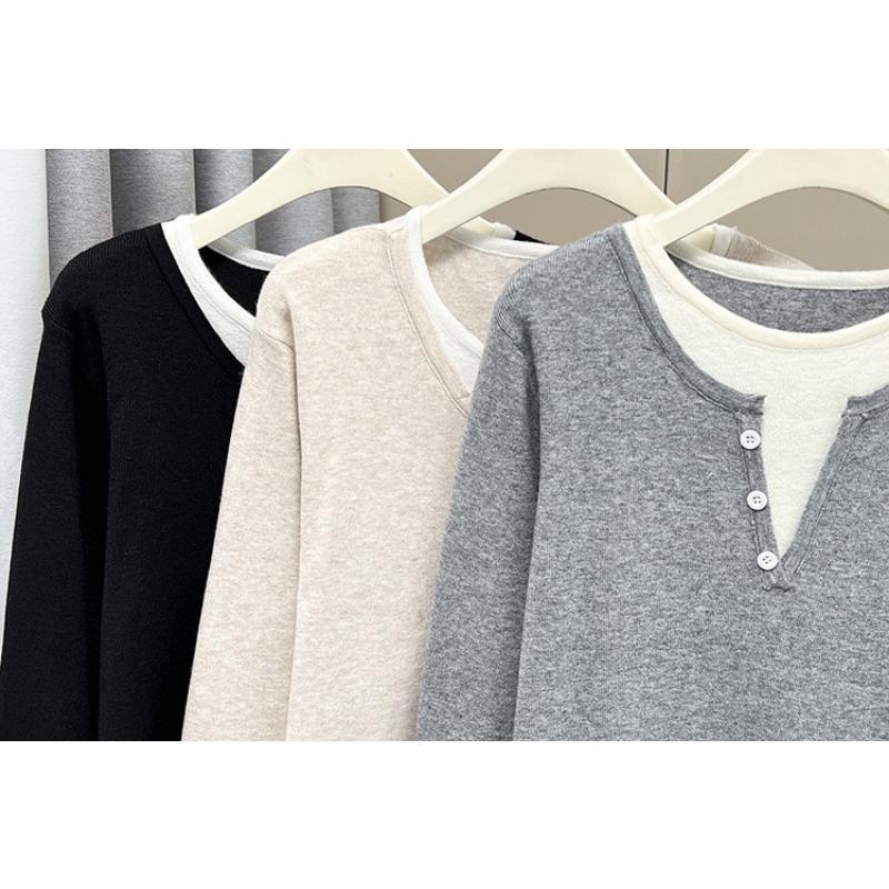 Fashion Versatile Fake Two Piece Knit Plus Size Long Sleeve Sweater For Women