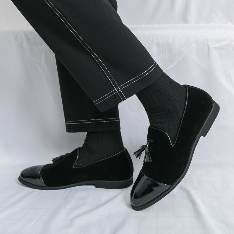 Men Loafers Leather Individuality Formal Business Shoes Coffee Slip On Flats Wedding Dress Prom Shoes Over Sized