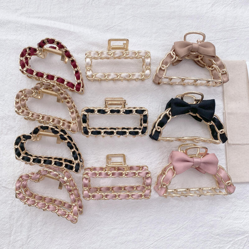 Silk ribbon hairpin, heart hair clip, square hairpin Ribbon Pink