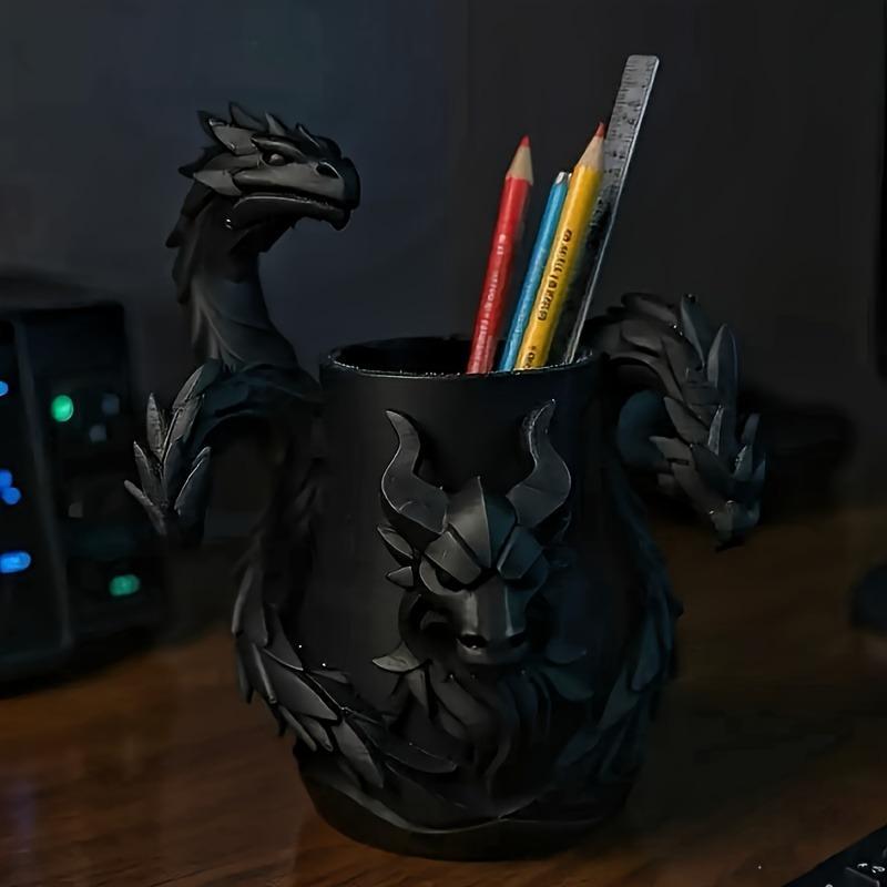 1Pcs Creative 3D Printed Dragon Pen Holder Three Headed Dragon Desktop Organizer Monster Desk Organizer Multi-Functional
