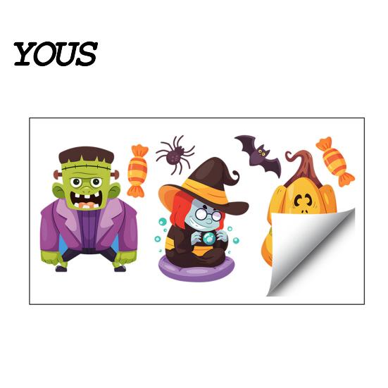 Festive Holiday Home Decor Halloween Static Window Clings, Cartoon Ghost Pumpkin Witch Monsters Decals, Waterproof Creative Gifts for Removable