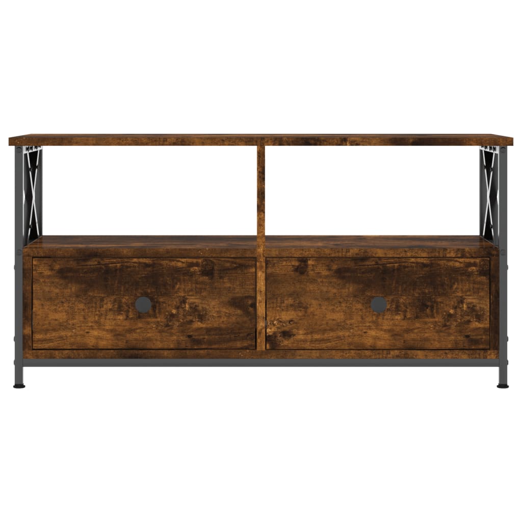 TV Stand in Smoked Oak Finish 90 x 33 x 45 cm Particleboard & Iron