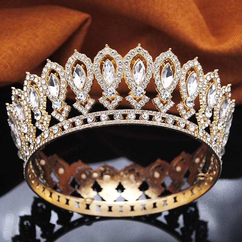 Vintage Baroque Queen King Tiaras and Crowns for Bridal Wedding Tiara Prom Birthday Crown Round Diadem Hair Jewelry Gift