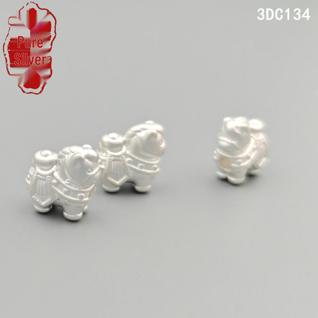 S999 Sterling Silver 3D Zodiac Horse Bead Charm for DIY Jewelry