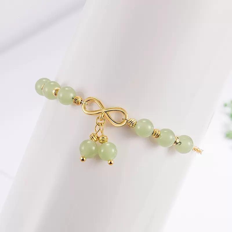 Elegantes Damen-Jaspis-Armband mit Kirsch-Anhänger & Schleife - Süßer, frischer Schmuck im nationalen Stil