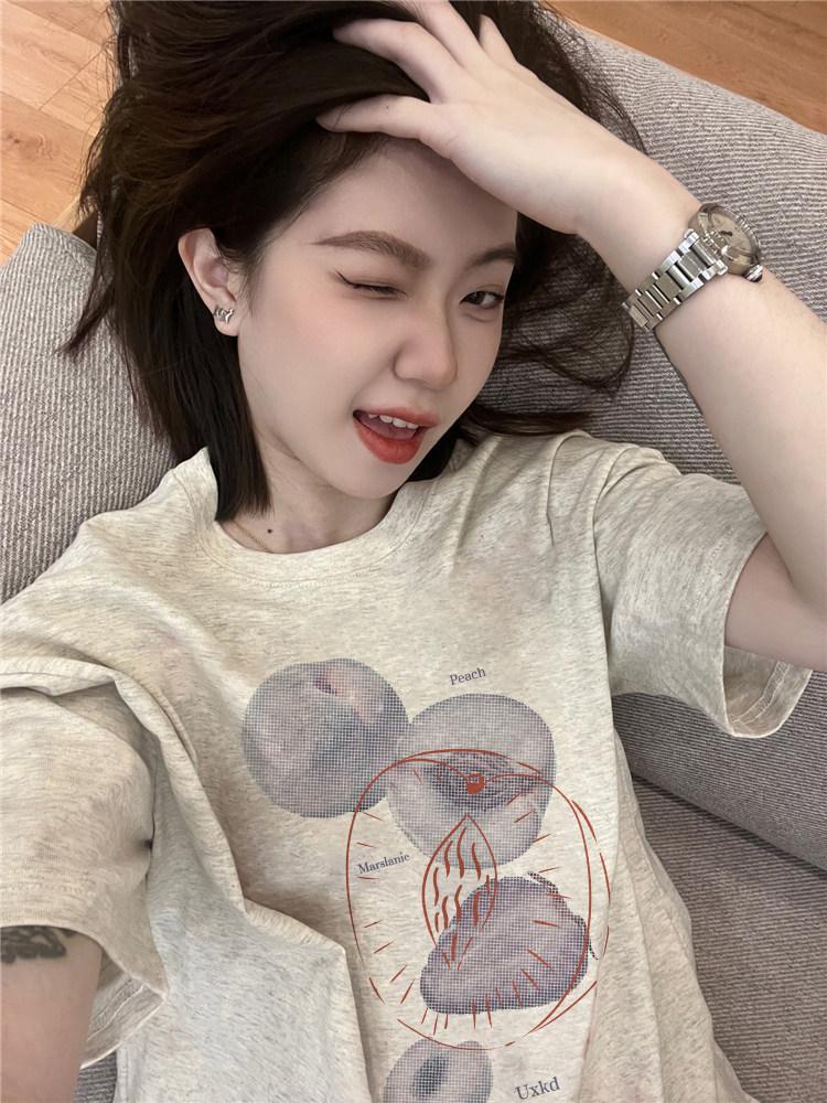 Pure Cotton American Trendy Brand White Short-sleeved T-shirt Women's Summer New Loose Large Size Design Sense Niche Fat MM T-shirt