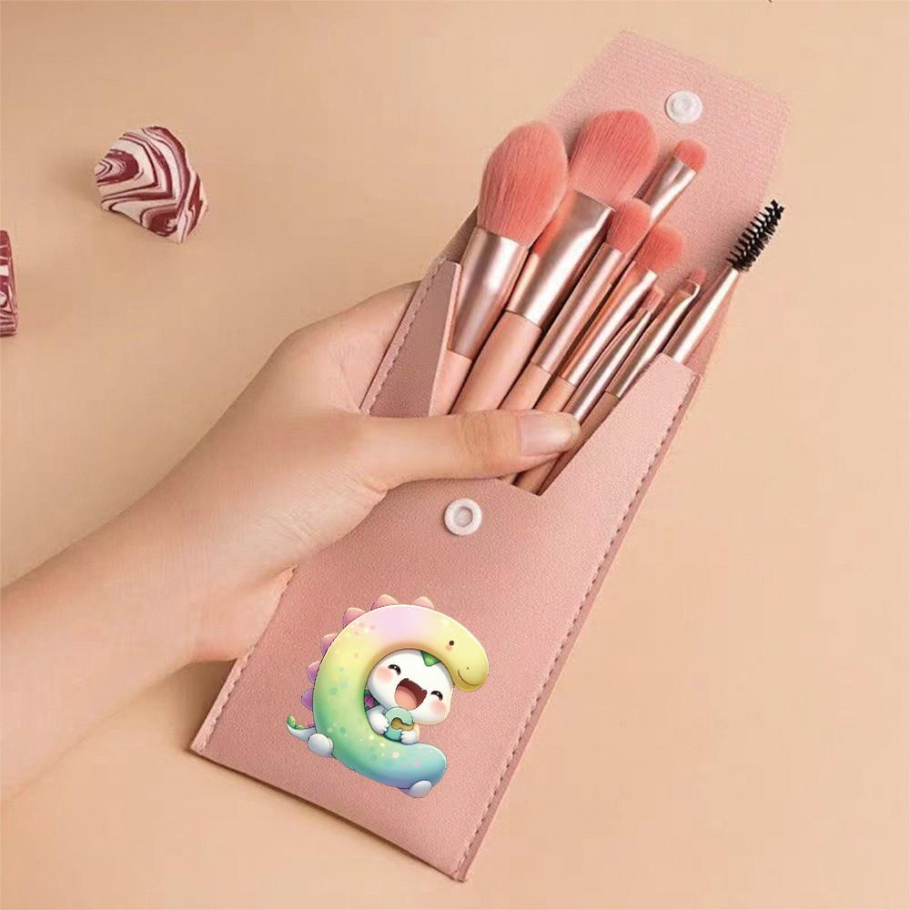 8pcs Pink Professional Makeup Brushes Set Soft Synthetic Bristles With Travel Case For Blush&Eyeshadow Cartoon Animal Pattern