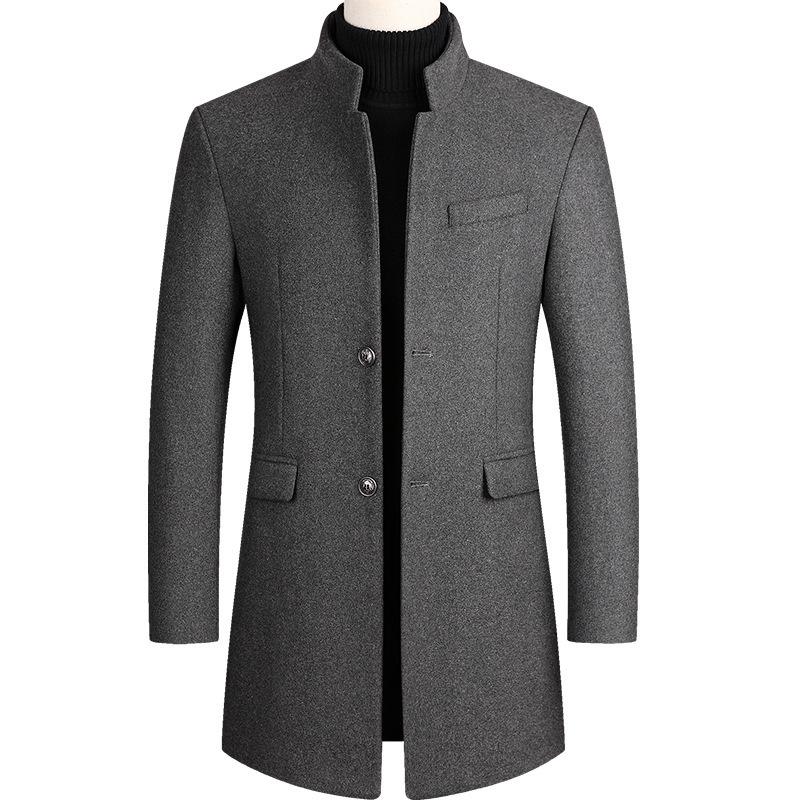 Men's Woolen Mid-Length Trench Coat with Cotton Padding – 2025 Autumn/Winter Style