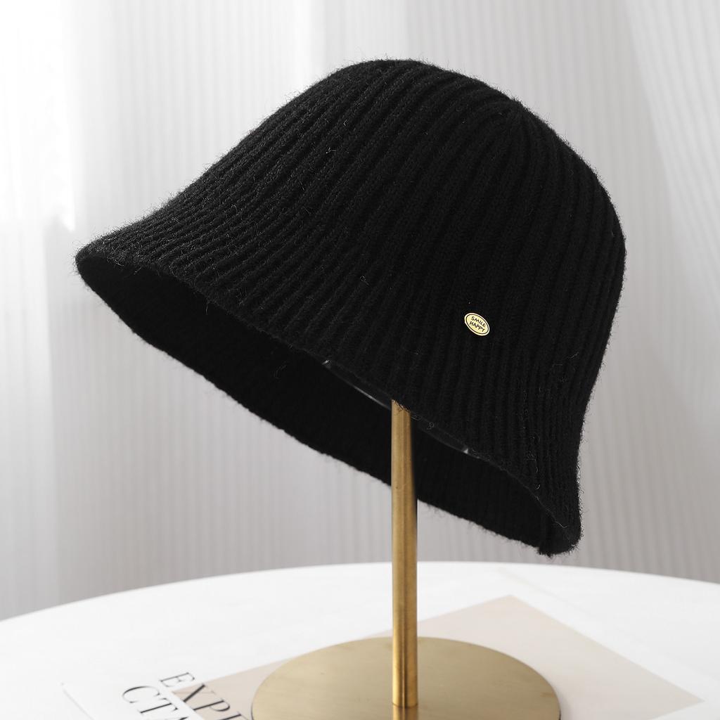 Fashion versatile knitted bucket hat women's autumn and winter casual simple washbasin hat plain bucket hat