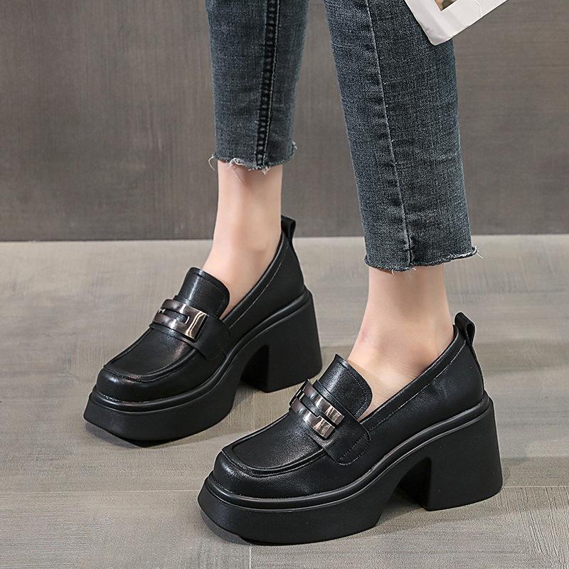 Thick-soled Loafers for Women Spring New British Style Muffin Height Increasing Women's Platform Shoes Genuine Leather Shoes