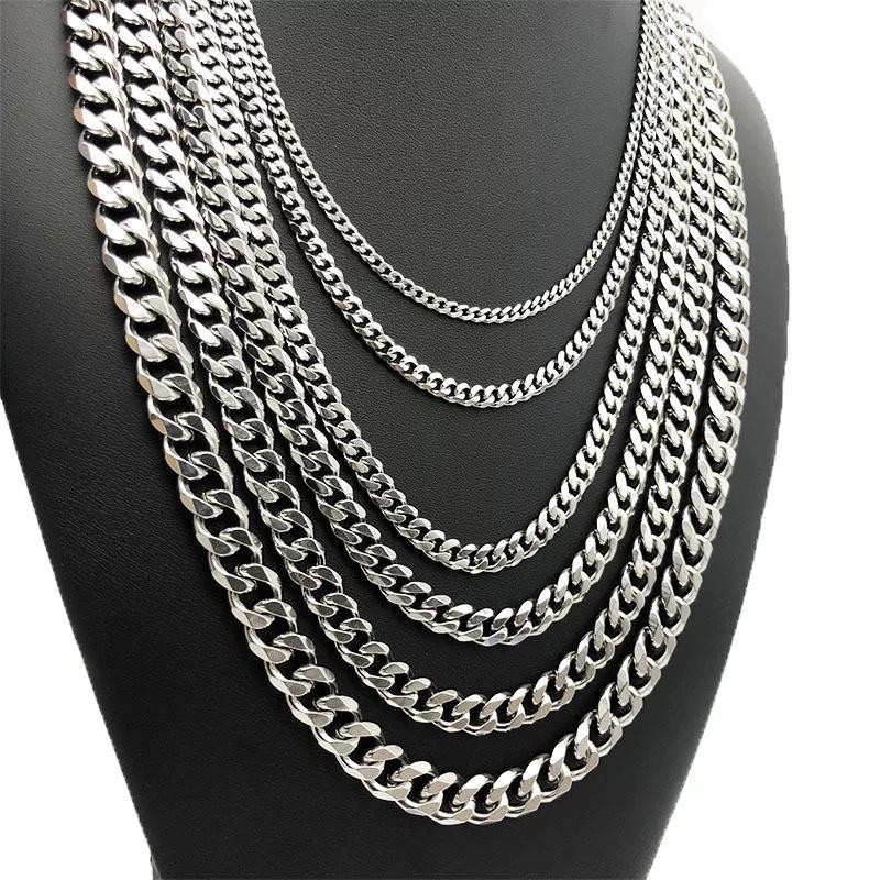 304 Stainless Steel Polished Cuban Chain Necklace: Fashionable Men's and Women's Six-Sided Titanium Clavicle Chain.