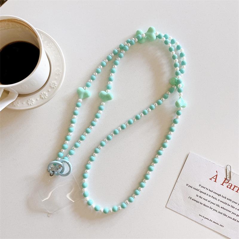 Korean Style Sweet Girl Colorful Heart Handmade Beaded Phone Case Long Chain Strap Crossbody Internet Celebrity New Chain