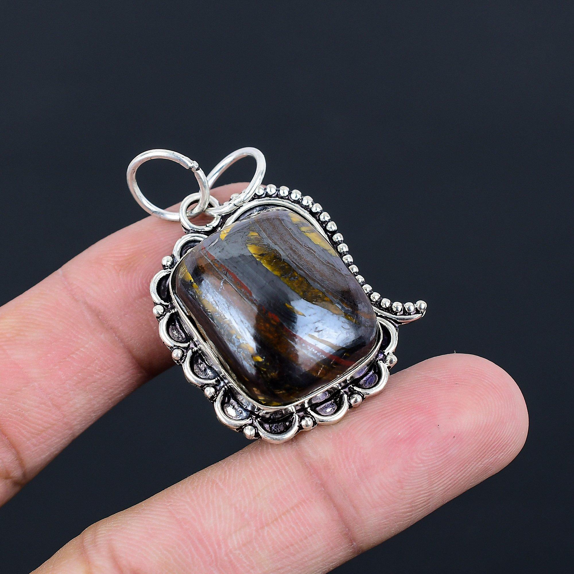 Radiant Iron Tiger Eye Stone Wedding Wife Unique Pendant Jewelry Sterling Silver