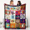 Psychedelic Hippie Boho Throw Blanket Fleece Sofa Cover Peace Love Retro Mosaic Pattern Decorative Cozy Throw for Festival
