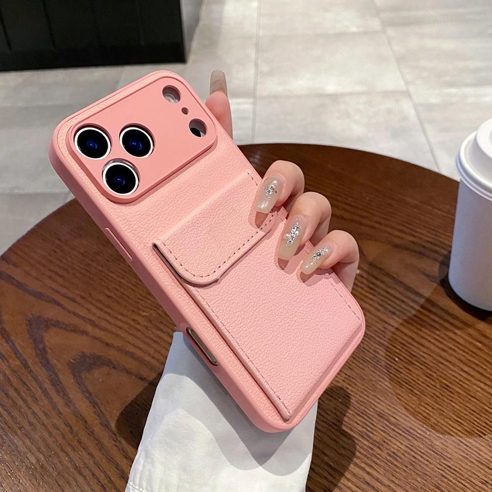 

Wallet Card Slot Holder Case for IPhone 17 Pro Max 17 Air Candy Matte Leather Photo Clip Cover for Iphone17 16 15 14 13 12 Pro iPhone17 Pro