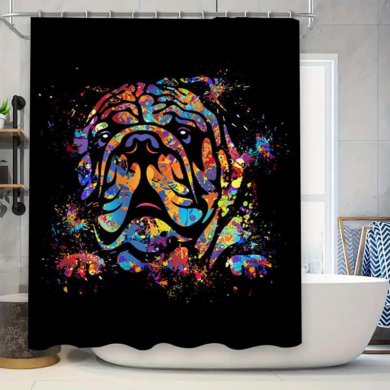

Animal Print Shower Curtain Colorful Bulldog Pattern Decorative Bathroom Liner Watercolor Style Animal Design 180X240Cm Size W60H190(CM)-1 Pcs