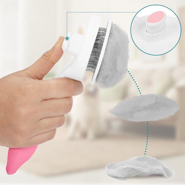 Brosse de Toilettage - SANAG - Autonettoyante - Poils Longs et Courts - Poignée Antidérapante - ABS Durable