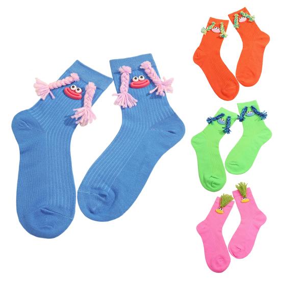 Funny Cartoon Socks Crazy Silly Socks with Braids Women Men Crew Socks with Sausage Lips Eyes for Party Daily Wear Birthday Festive Gifts