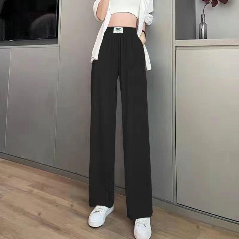 Petite Summer 2026 Ice Silk Wide-Leg Pants: Thin, Relaxed Fit Casual Long Trousers
