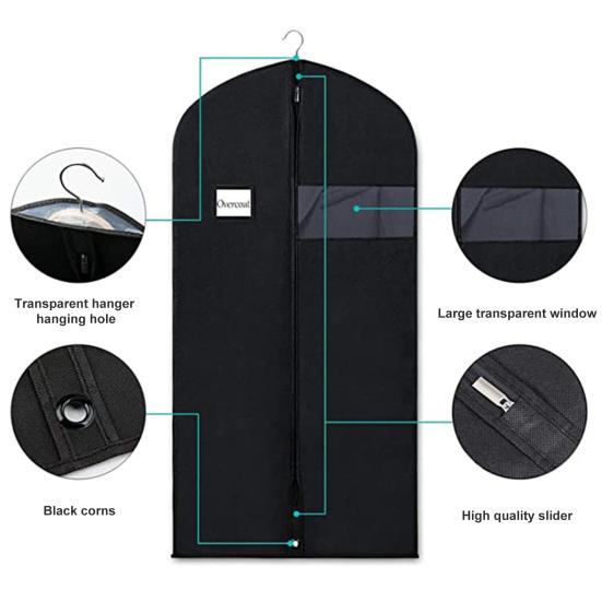 Garment Bag Business Card Holder Clear Window Dustproof Hanging Clothes Bag Non-Woven Fabric Closet Storage Coats Jackets Shirts