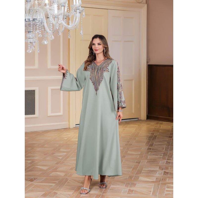 Middle East Indonesia Arab Turkish Women's 2024 Summer Rope Embroidered Robe Long Dress Dubai Saudi Dresses
