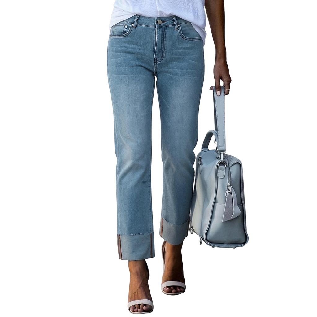 Women's Wide Leg Jeans High Waist Straight Stretch Jeans With Pockets