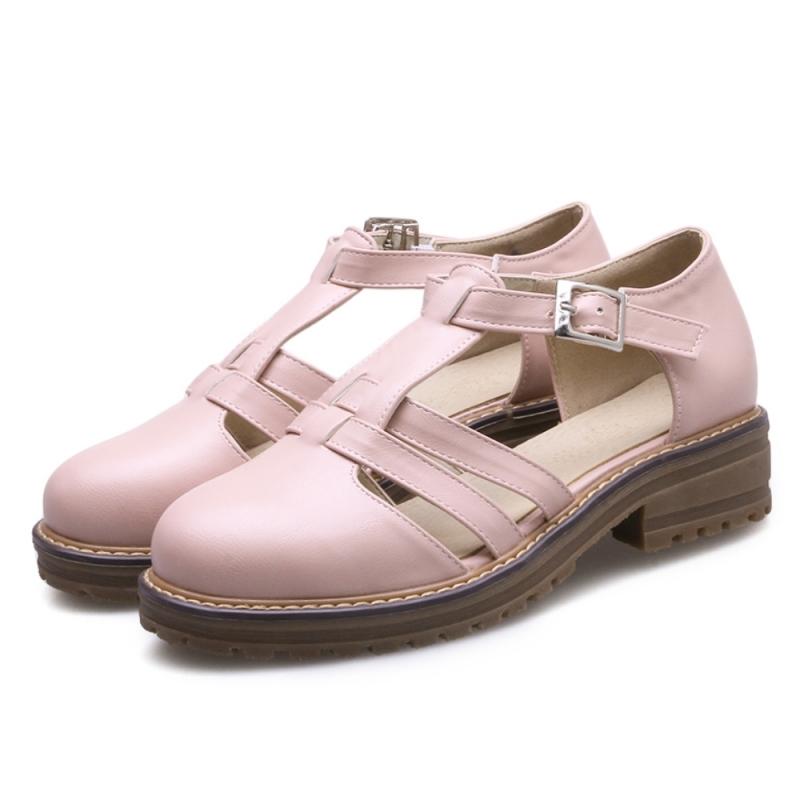Удобные женские сандалии Летняя обувь 2025 Пряжка Вырезы Розовый Белый Низкий каблук Закрытый носок Гладиаторская обувь Обувь Большой размер