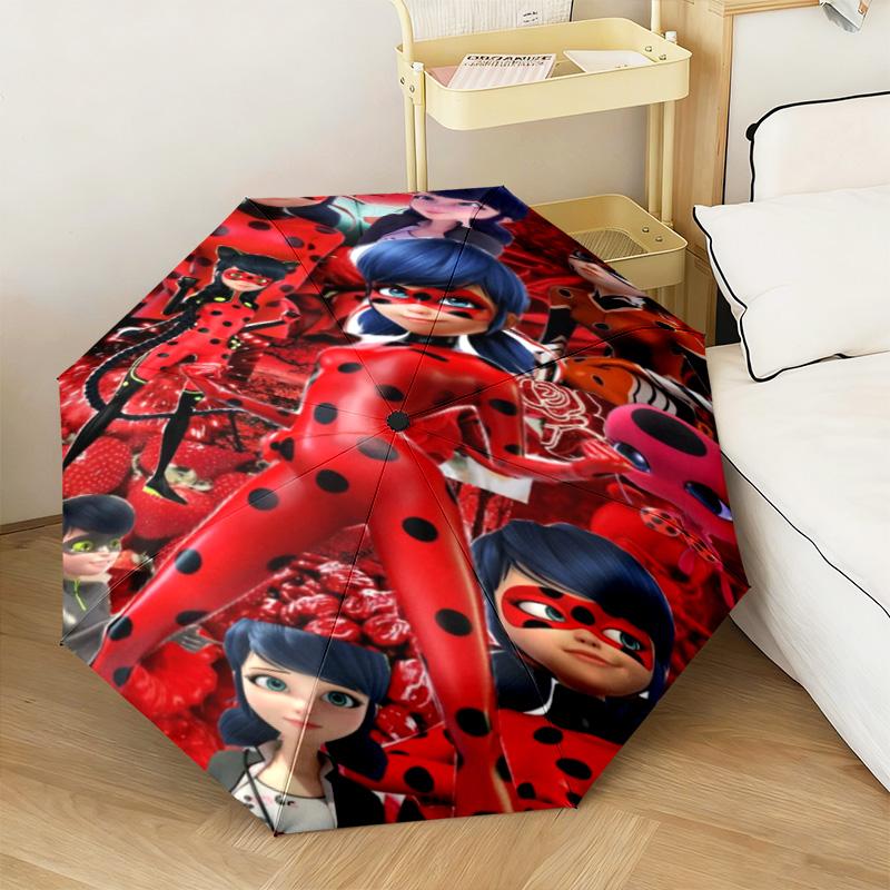 Wunderbare Ladybug Thema Automatischer Regenschirm Geeignet für Reisen Tragbarer Regenschirm Outdoor Sonnenschirm Geschenk Tägliche Notwendigkeiten