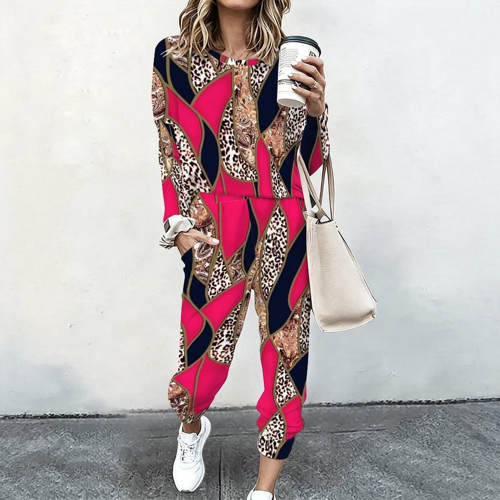 Women Oversized Long Sleeve Tee And Elastic Waist Straight Pants Two Piece Home Casual Suit