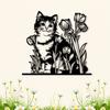 Vintage Eisenkatze und Tulpen Garten Wanddeko Skulptur Geschenk