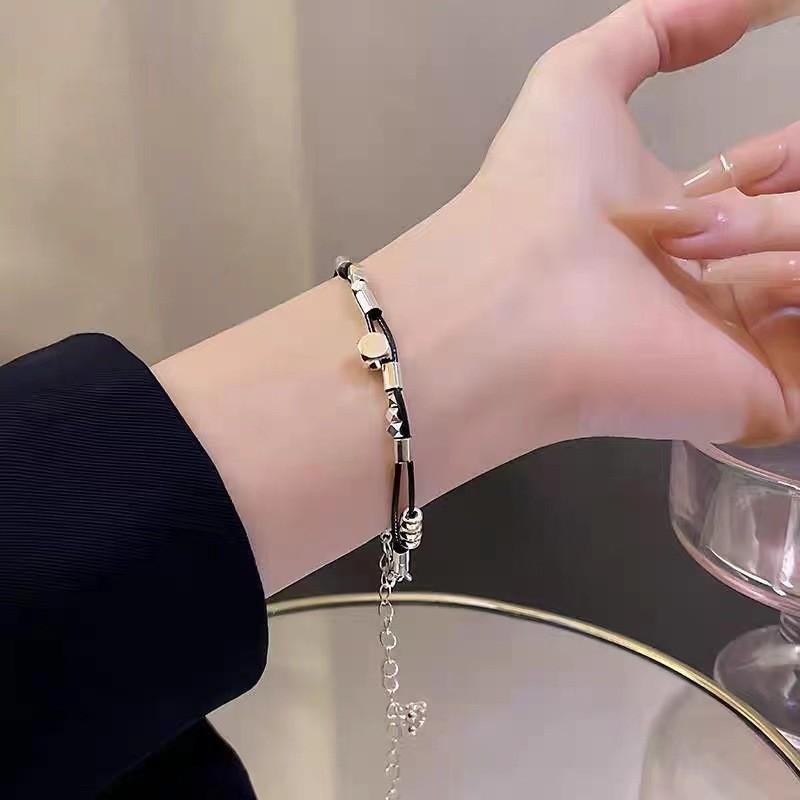 Unique Silver Geometric Square Leather Bracelet For Men And Women 2024 Summer