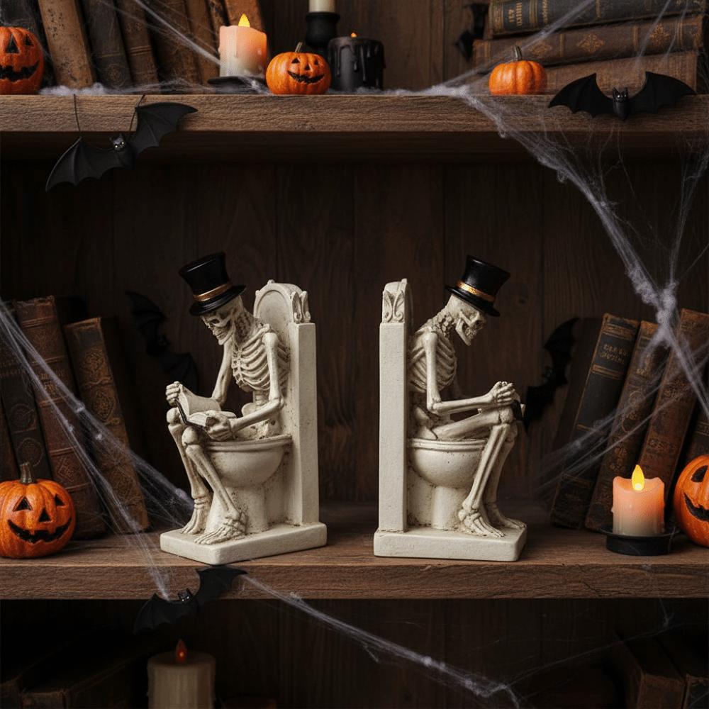 Durable Resin Toilet Skeleton Statue Vintage Style Halloween Desktop Sculpture Living Room