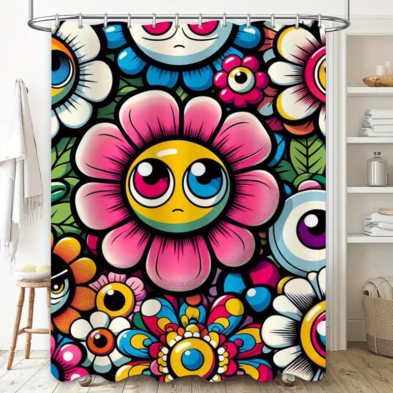 Floral Shower Curtain With Vibrant Eyes: Perfect For Brightening Up Your Bathroom Decor