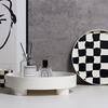Round Storage Organizer Tray Checkerboard Design Plate Container Tray for Fruit Perfume Jewelry White, Small