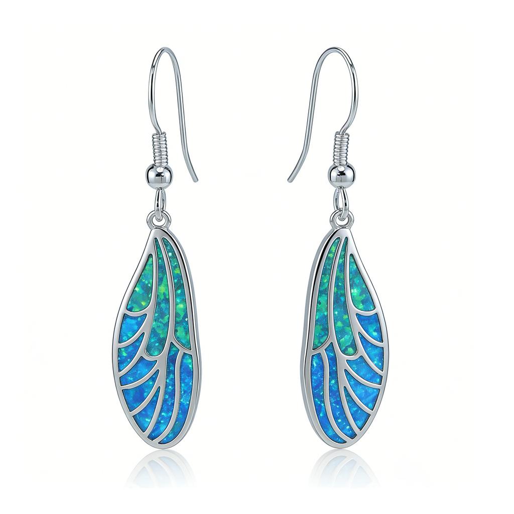 Cicada Wing Opal Earrings Blue Green Hollow Synthetic Opal Dangle Drop Earrings for Women