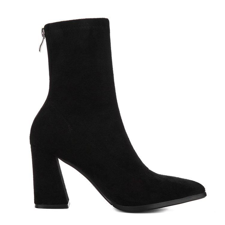 "2022 Early Spring European/American Knitted Elastic Boots: Mid-Tube Skinny Socks, Pointed High Heeled, Thick Short Women's Boots"