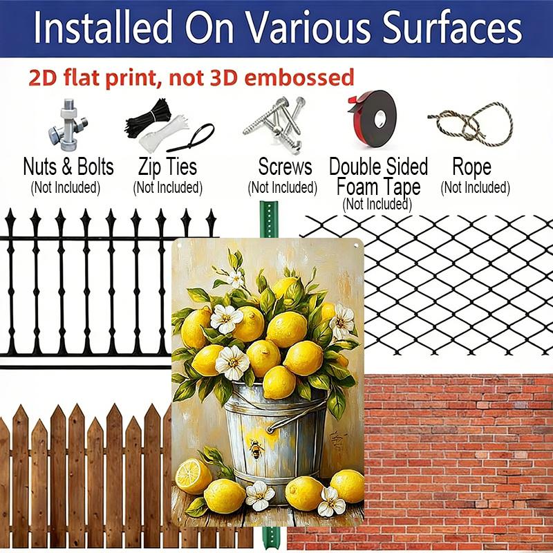 2D Flat 1pc Lemon Aluminum Sign Summer Wall Art Decoration Suitable for Courtyard, Backyard, Gate, Home, Coffee Shop, Bar, Club, Farmhouse, Garden