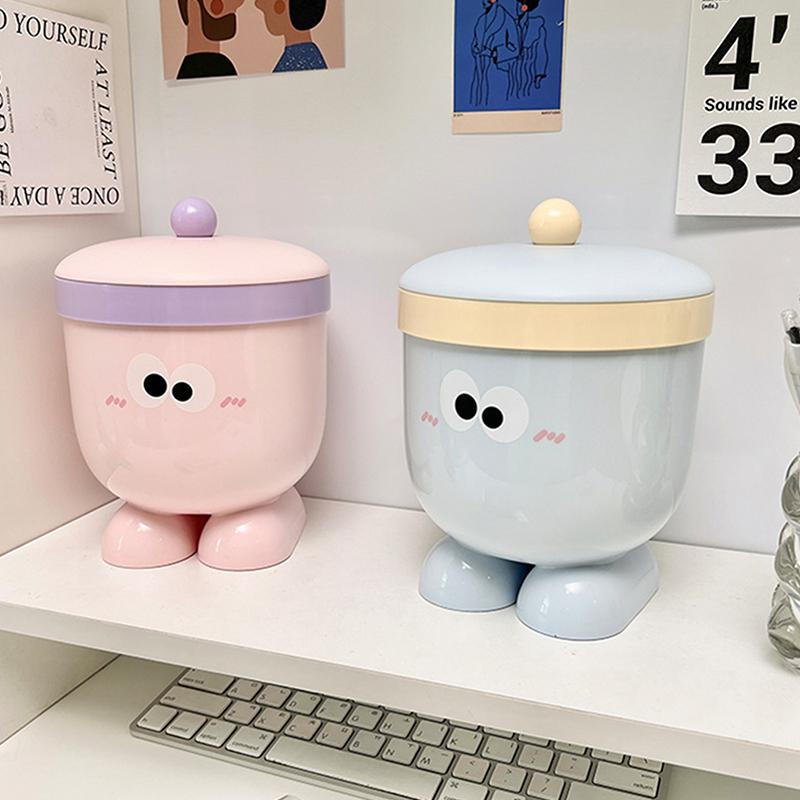 Mini Small Desktop Trash Can With Lid - Cute Countertop Waste Paper Basket For Bedroom Coffee Table & Office Desk - Blue Pink