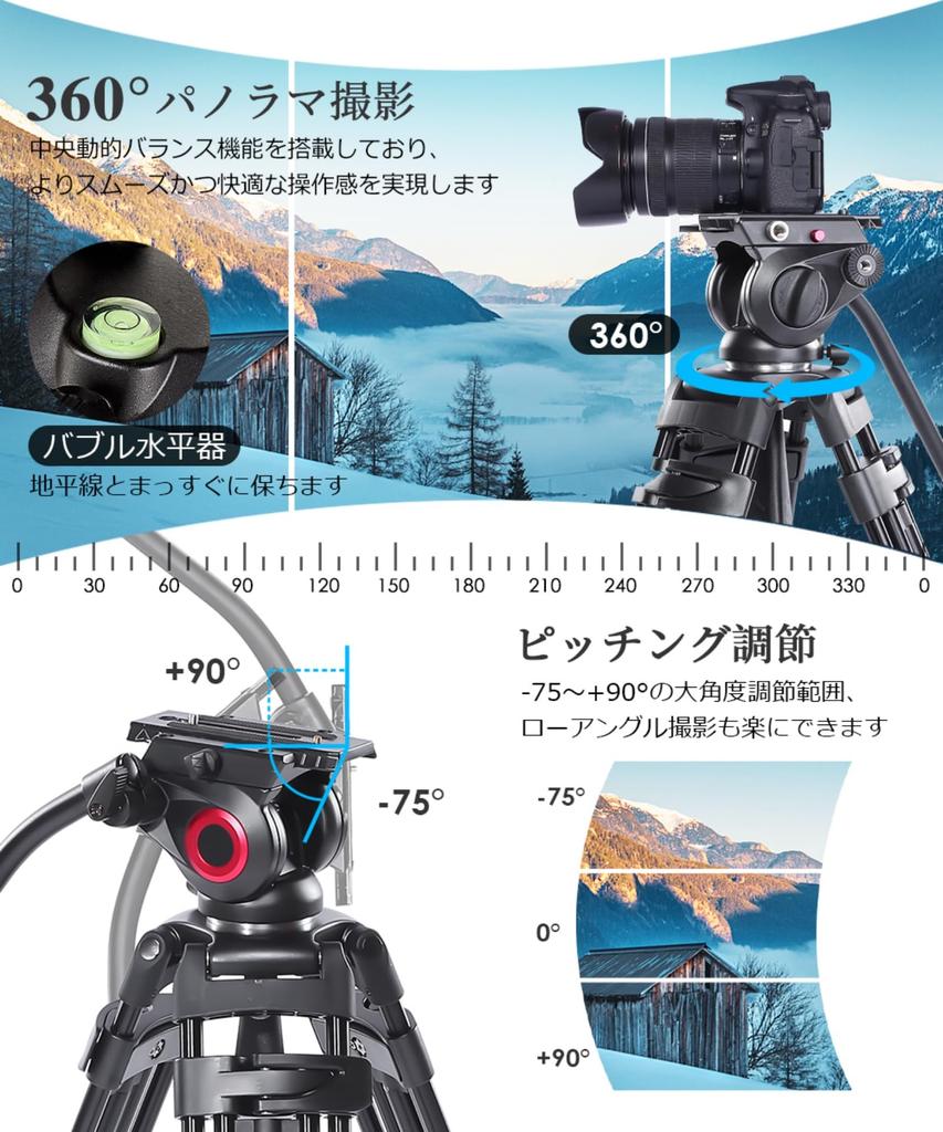 Miliboo mtt601a Basisversion Kamera-Stativ mit Fluid Maximale Belastung Höhe Aluminium-Stativ für DSLR-Kameras und Camcorder Video Live 360°-Kopf, 10kg,