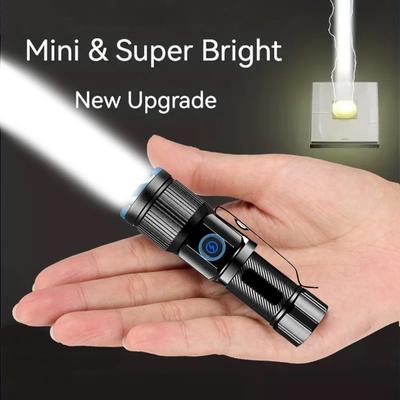 Zoom Weißes Licht Langer Strahl Mini Taschenlampe Typ-C USB Wiederaufladbar Tragbar Taschenlampe Zuhause Outdoor 16340 Batterie