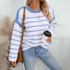 Women's Knitted Sweater Autumn and Winter Loose Pullover Round Neck Striped Color Block Knitted Sweater for Women
