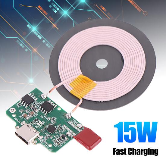 Bezdrátová nabíjecí deska Nízkoteplotní Typ s vícenásobnou ochranou Port Type-C Užitečný 15W Qi nabíjecí vysílací modul pro mobilní telefon